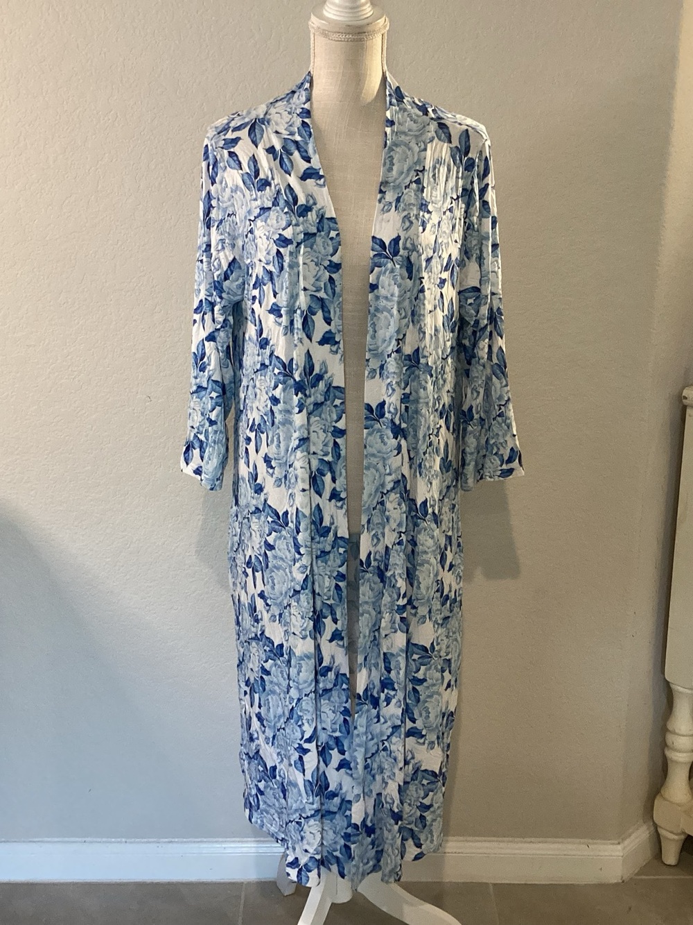 Blue & White Floral Duster Kimono